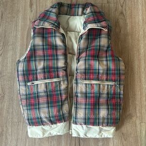 Vintage mountain goat by white stag - tartan plaid down filled vest reversible